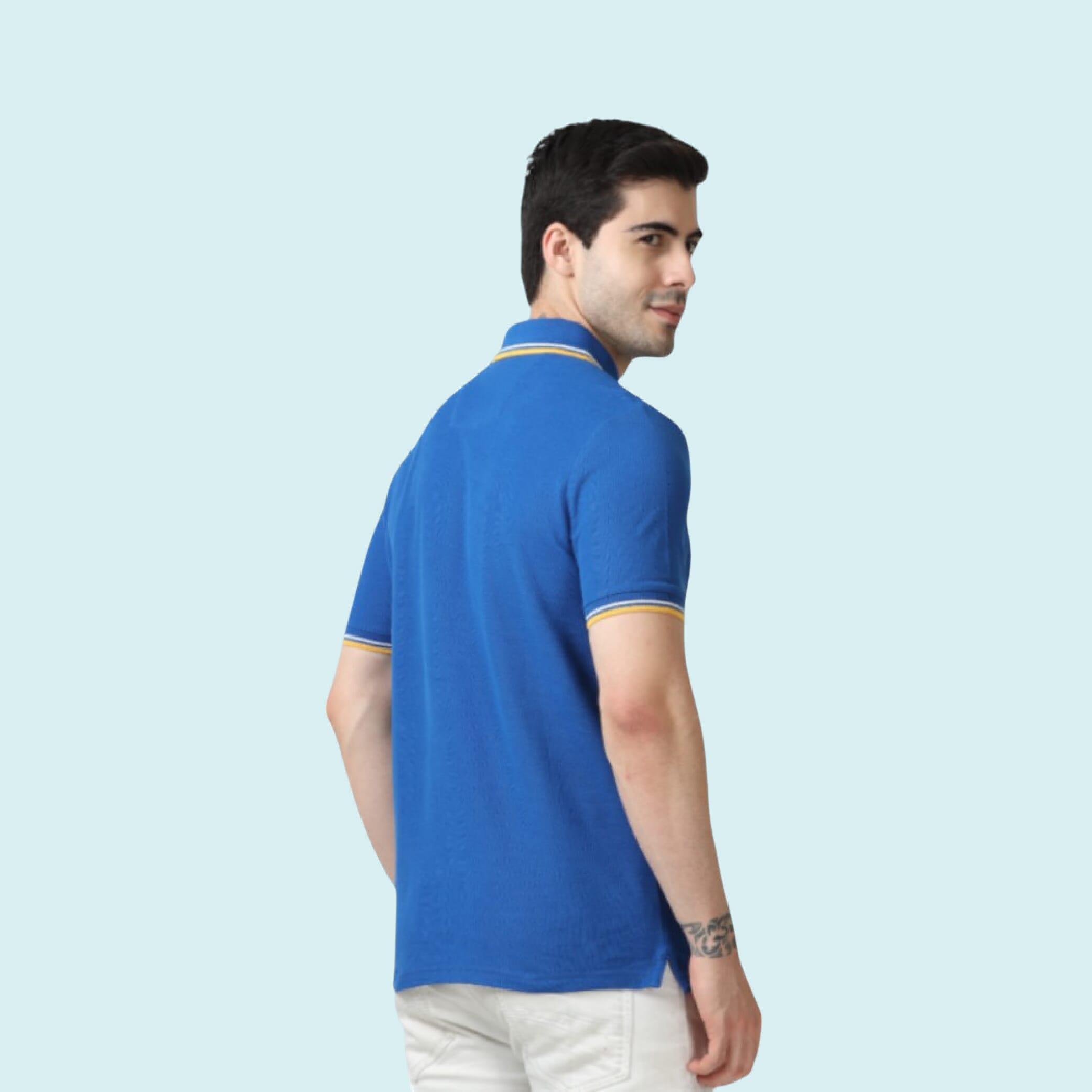 Marks & Spencer Polo T-shirt Tipping-Blue with Yellow